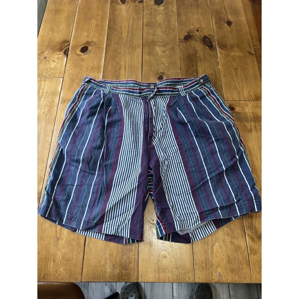 Salty Dog Men's 40 Pleated Striped Shorts Blue Red Green White 100% Cotton